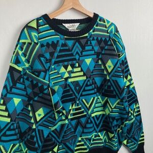Vintage Profile Knit Ski Sweater 90s Skiing Wool Blend Size Large